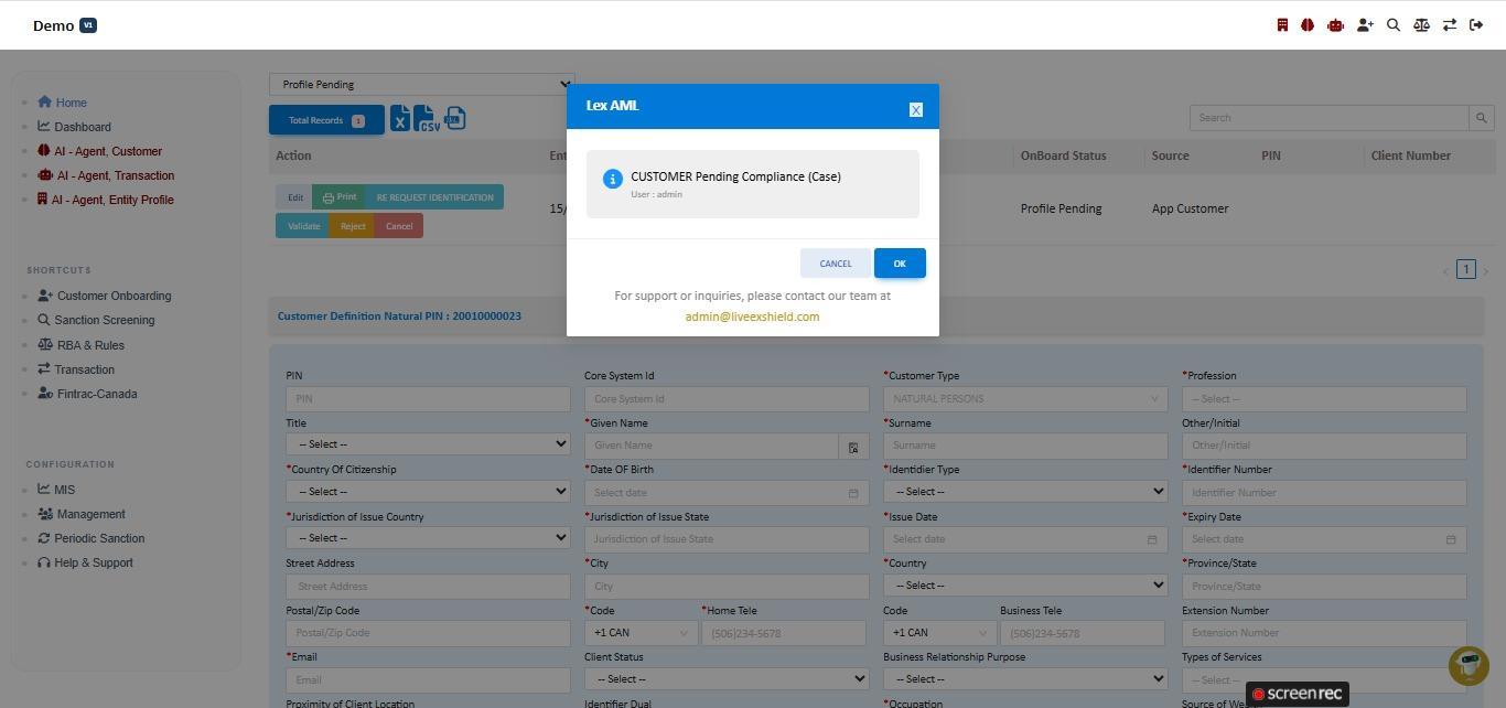 Customer routed to compliance