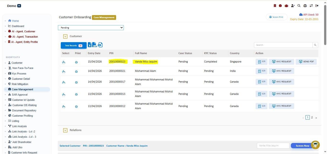 Re-screen, request KYC, send PDF