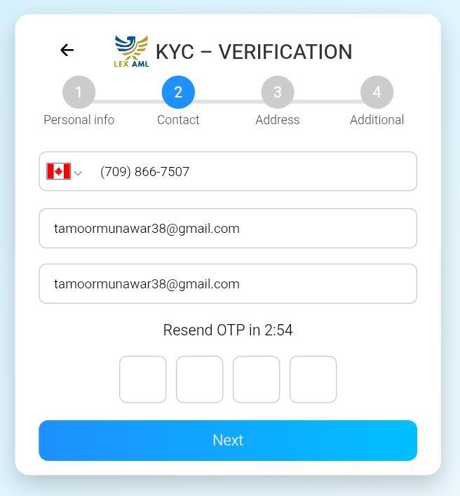Mobile, email and 4-digit OTP
