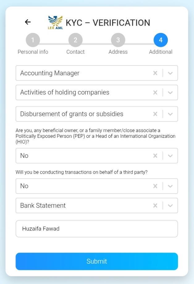 Job, industry, PEP, third-party, source of funds